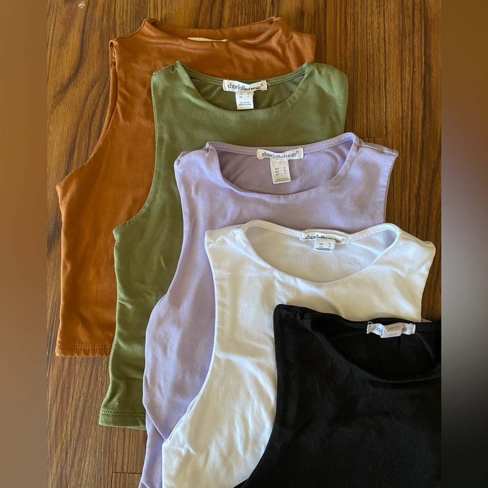 Charlotte Russe Multicolor Crop Tank Tops - Black, White, Lavender, Olive, Rust - Picture 2 of 12
